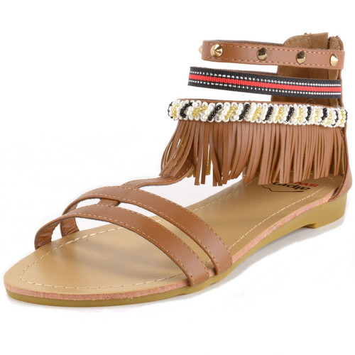 Alpine Swiss Alpine Swiss Womens Beaded & Studded Fringe Flat Gladiator Sandals