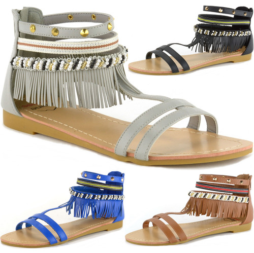 alpine swiss Alpine Swiss Womens Beaded & Studded Fringe Flat Gladiator Sandals