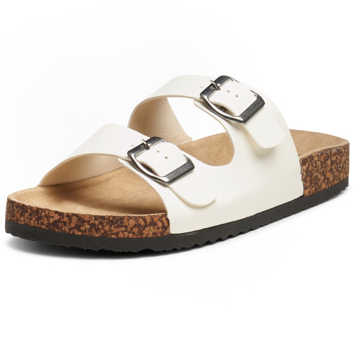 Alpine Swiss Alpine Swiss Womens Double Strap Contour Sandals | Adjustable Buckle Slides | Vegan Leather Footbed Sandals | Ergonomic Cork-Inspired Sole | Casual Summer Footwear Slip On Slides With Buckles