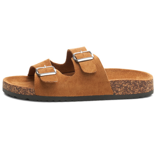 Alpine Swiss Alpine Swiss Womens Double Strap Contour Sandals | Adjustable Buckle Slides | Vegan Leather Footbed Sandals | Ergonomic Cork-Inspired Sole | Casual Summer Footwear Slip On Slides With Buckles