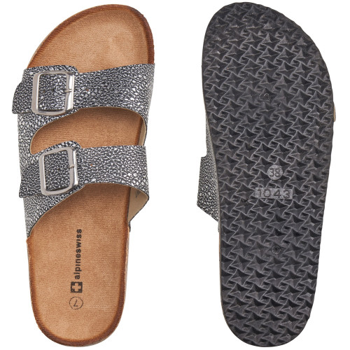 Alpine Swiss Alpine Swiss Womens Double Strap Contour Sandals | Adjustable Buckle Slides | Vegan Leather Footbed Sandals | Ergonomic Cork-Inspired Sole | Casual Summer Footwear Slip On Slides With Buckles