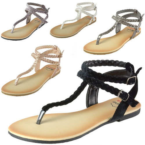 alpine swiss Alpine Swiss Womens Gladiator Sandals Braided T-Strap Slingback Roman Flats