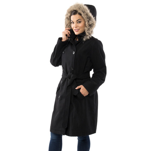 Alpine Swiss Alpine Swiss Womens Parka Trench Pea Coat Belt Jacket Faux Fur Hood Reg & Plus Sizes