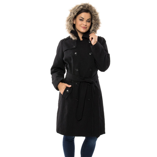 Alpine Swiss Alpine Swiss Womens Parka Trench Pea Coat Belt Jacket Faux Fur Hood Reg & Plus Sizes