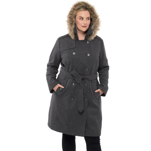 Alpine Swiss Alpine Swiss Womens Parka Trench Pea Coat Belt Jacket Faux Fur Hood Reg & Plus Sizes