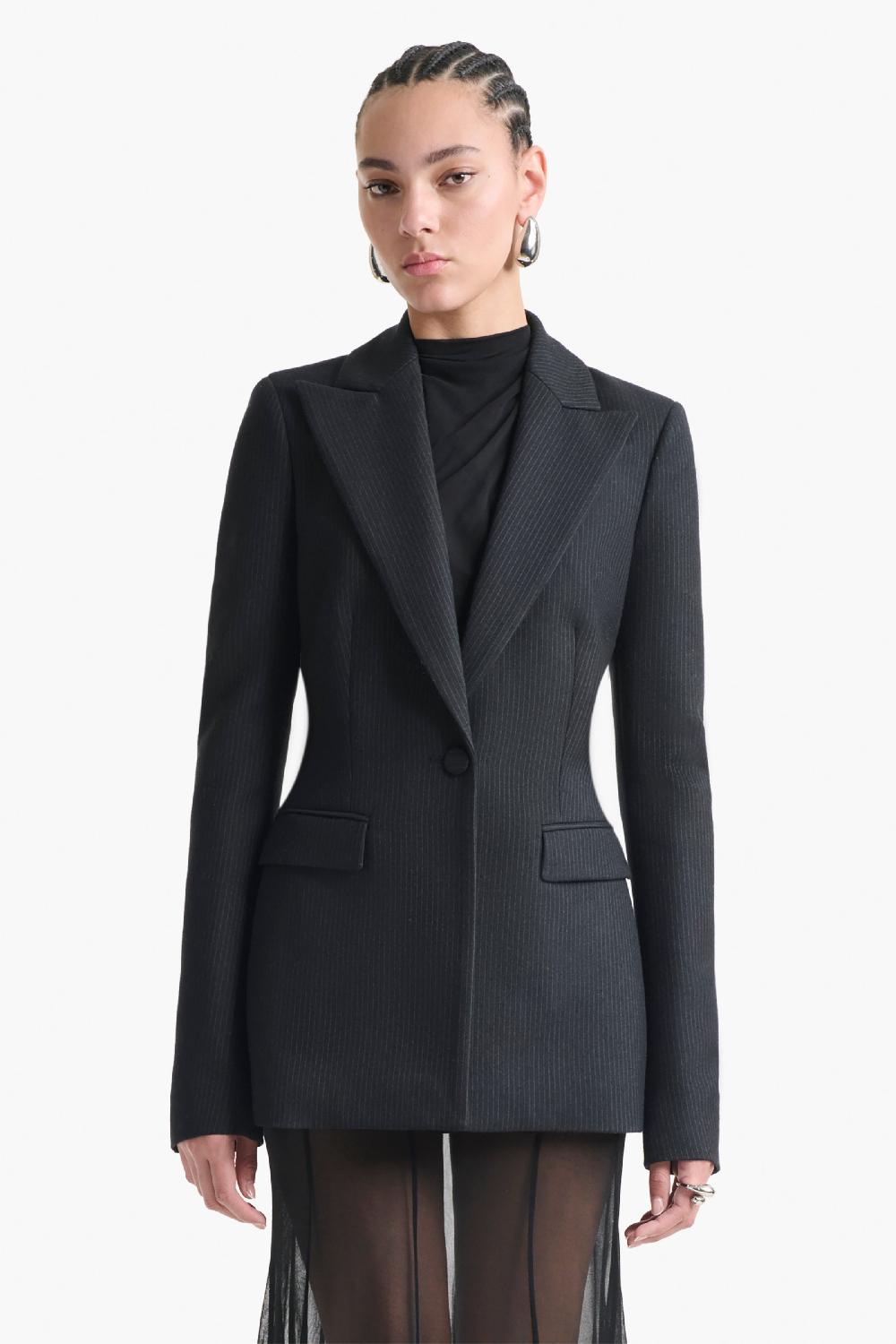Altuzarra Beatty Jacket Black/Ivory Pinstripe