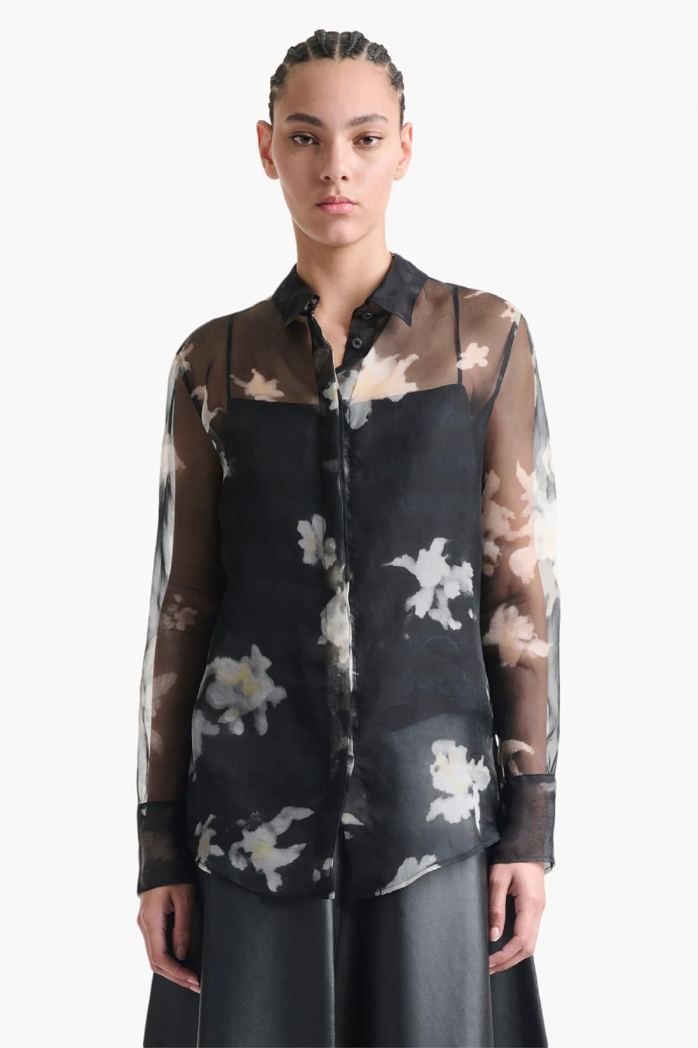 Altuzarra Chika Top Black Inky Flowers