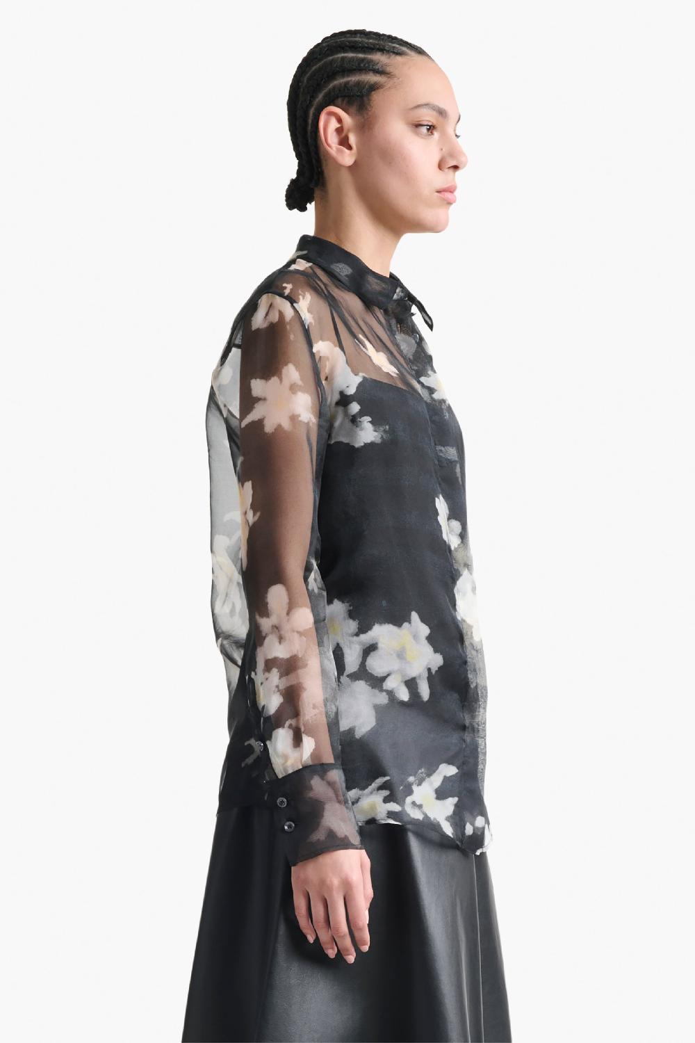 Altuzarra Chika Top Black Inky Flowers
