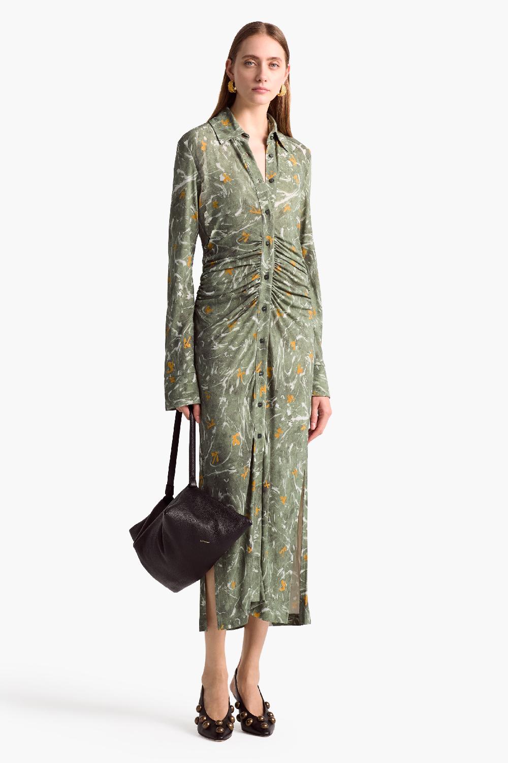 altuzarra Claudia Dress Monstera Marbled Floral