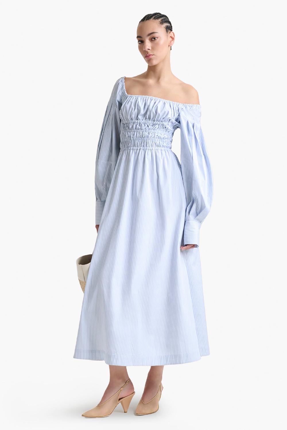 altuzarra Josie Dress Dove Grey Banker Stripe