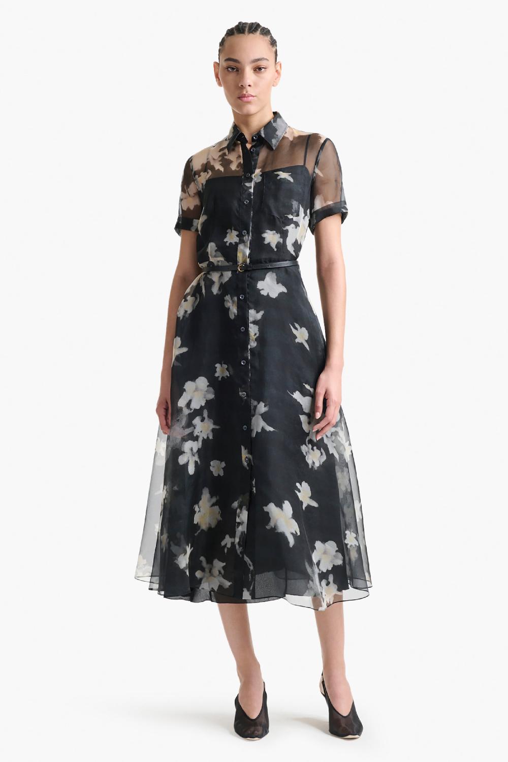 Altuzarra Kiera Dress Black Inky Flowers