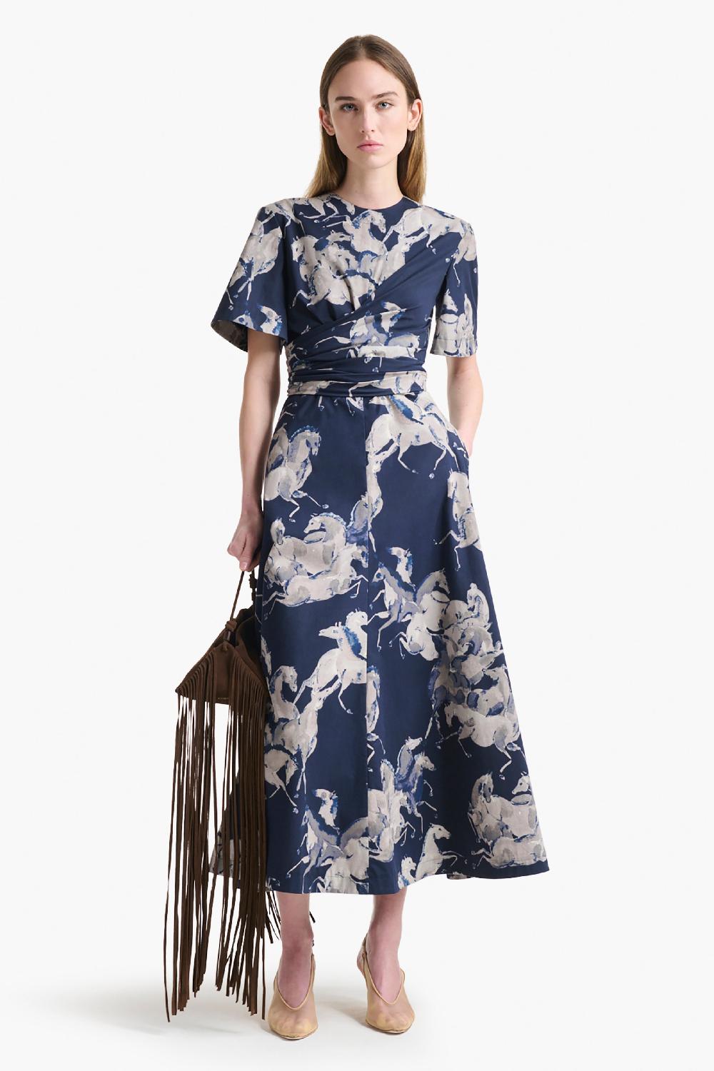 altuzarra Kirsty Dress Berry Blue Horses