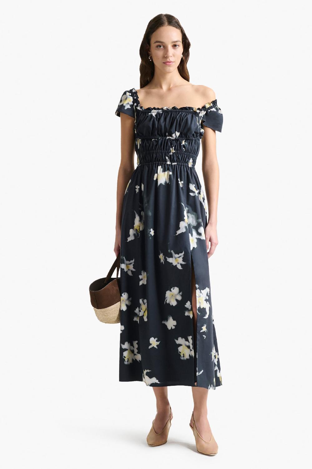 altuzarra Lily Dress Black Inky Flowers