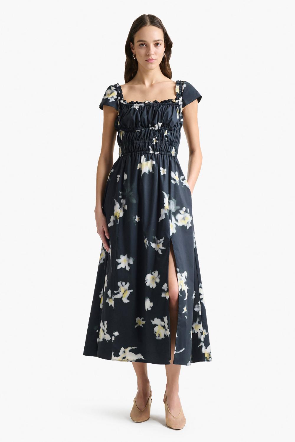 Altuzarra Lily Dress Black Inky Flowers