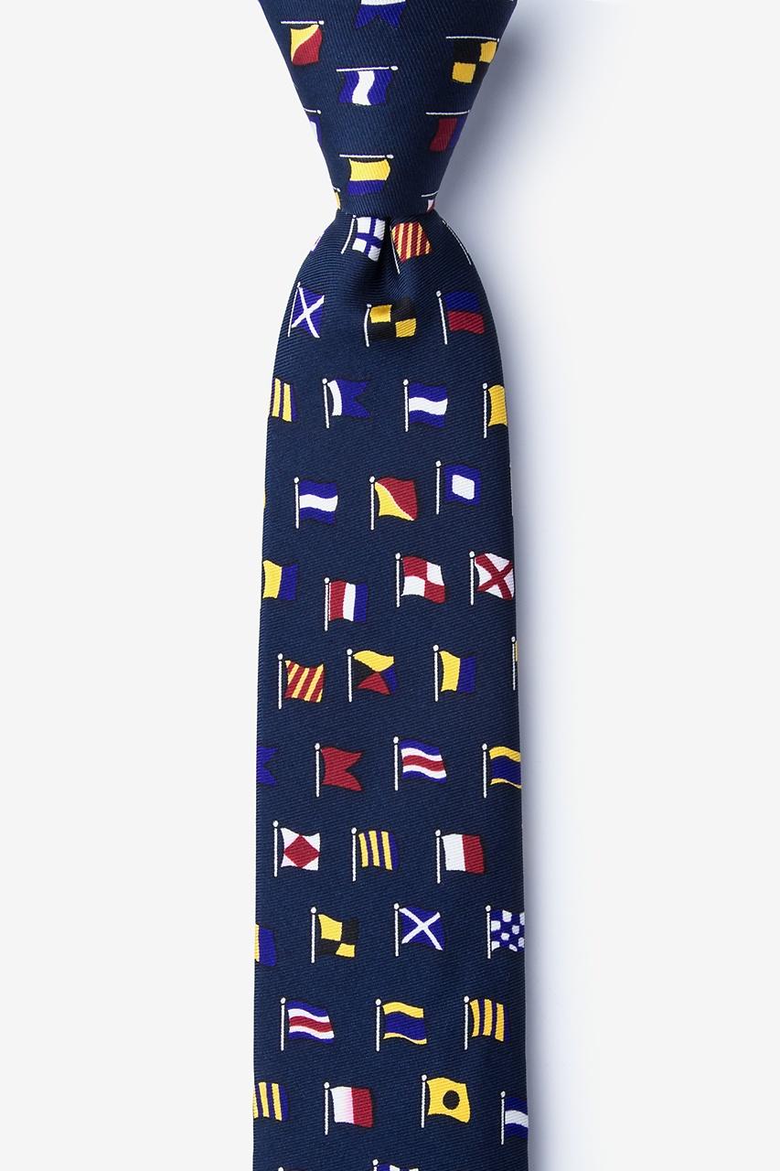 alynn A-Z International Flags Navy Blue 100% silk Skinny Tie