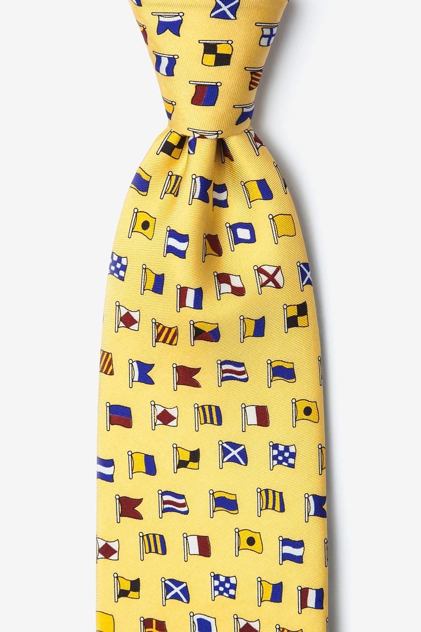 alynn A-Z International Flags yellow 100% silk Tie