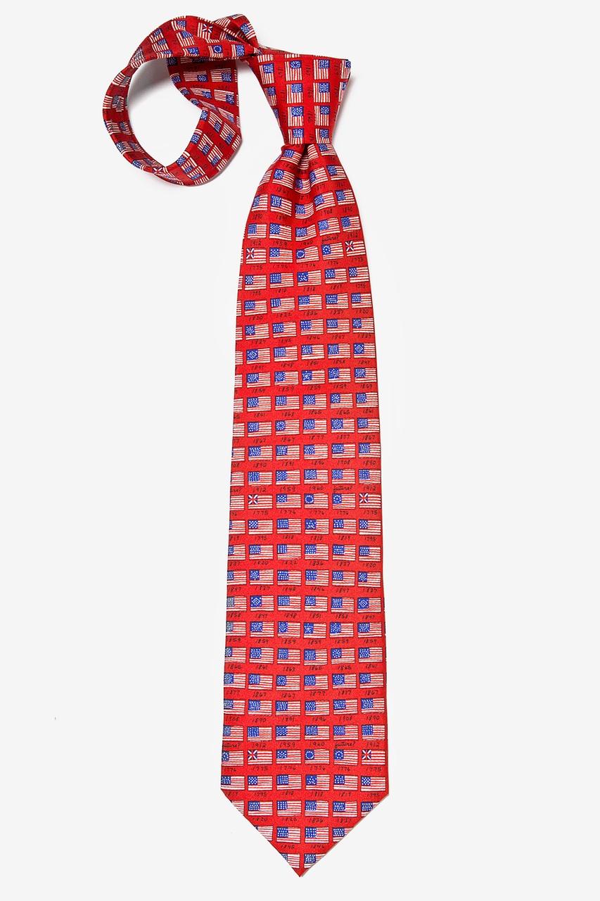 Alynn American Flag History Red 100% Silk Tie