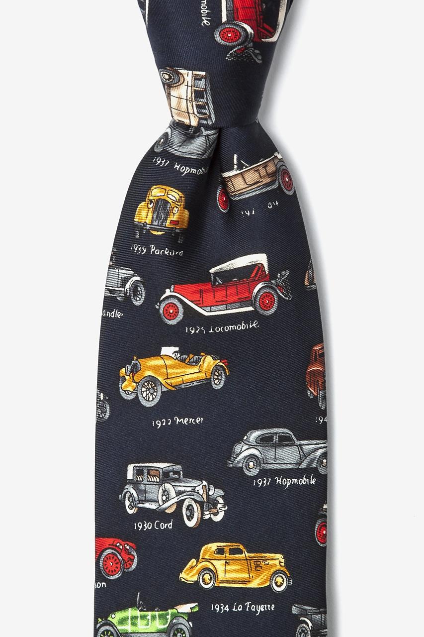 alynn Antique Cars Navy Blue 100% silk Tie