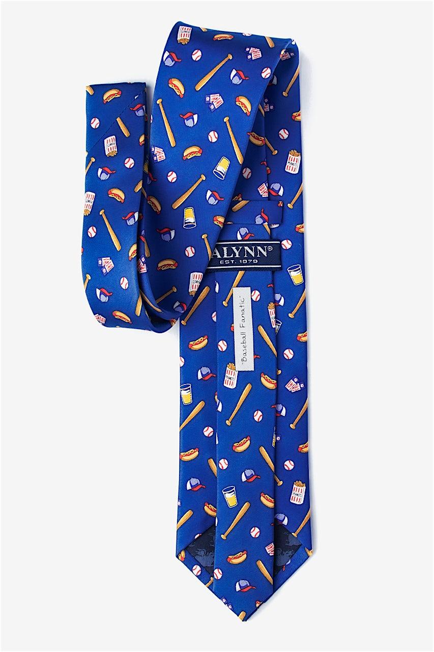 Alynn Baseball Fanatic Blue 100% Silk Tie