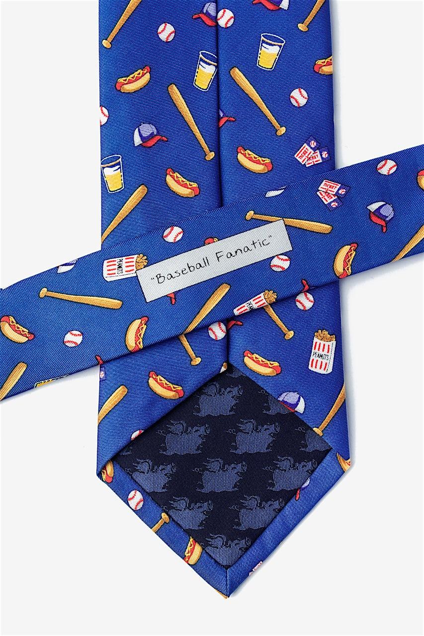 Alynn Baseball Fanatic Blue 100% Silk Tie