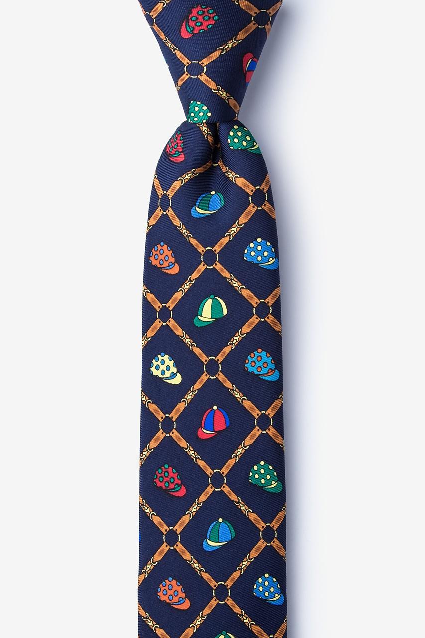 alynn Bits & Caps Navy Blue 100% silk Skinny Tie