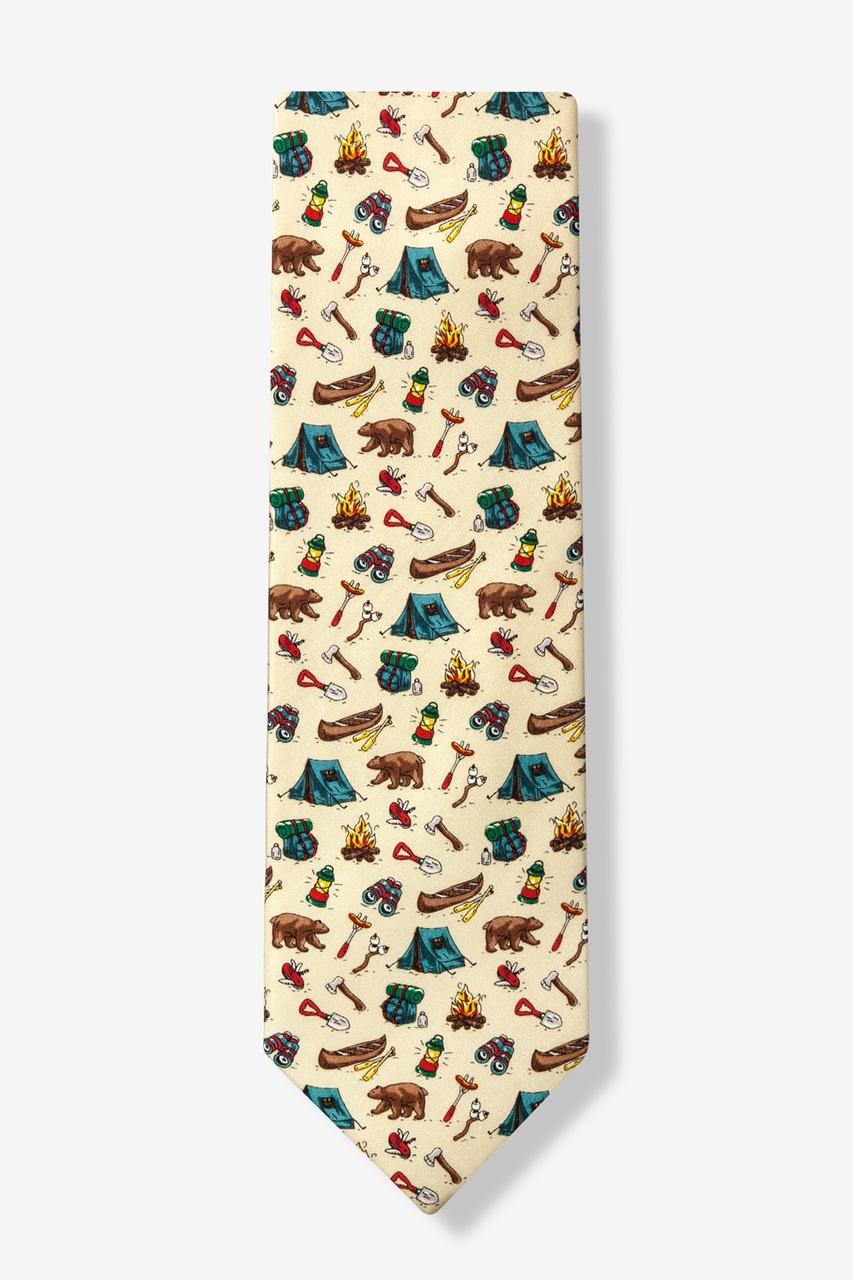 Alynn Camping Is In-tents Beige 100% Silk Tie