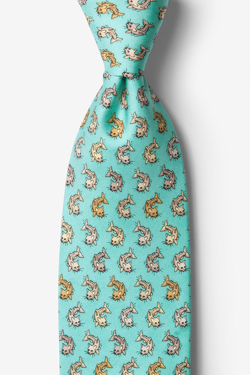 alynn Catfish aqua 100% silk Tie