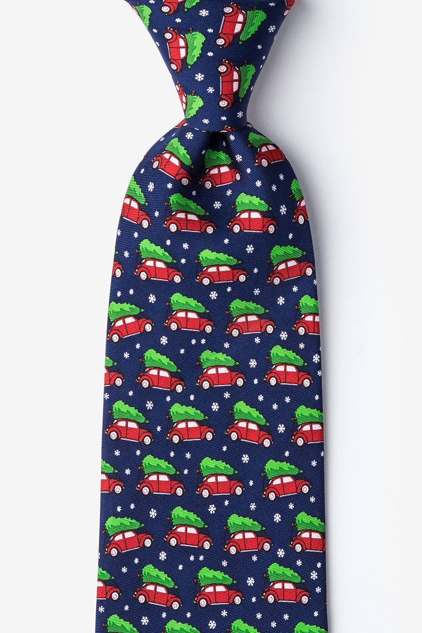 alynn Christmas Car-ma Navy Blue 100% silk Tie