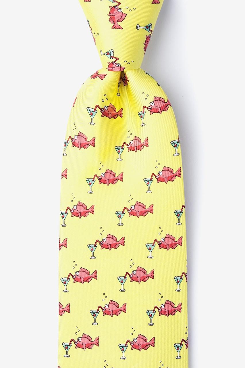 alynn Drinks Like a Fish yellow 100% silk Tie