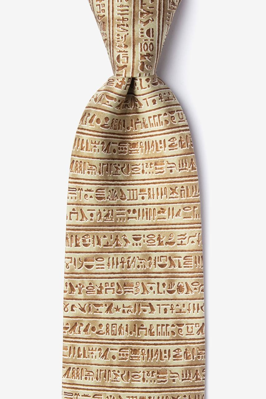alynn Egyptian Hieroglyphs tan/taupe 100% silk Tie