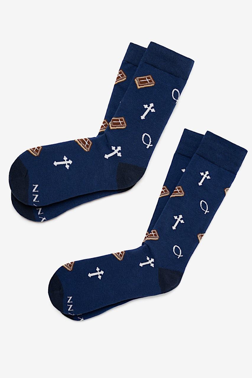 alynn God Be With Ye Navy Blue His & Hers Socks