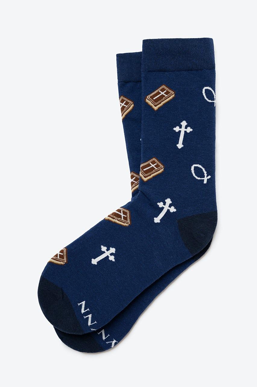 alynn God be with Ye Navy Blue Women's Sock
