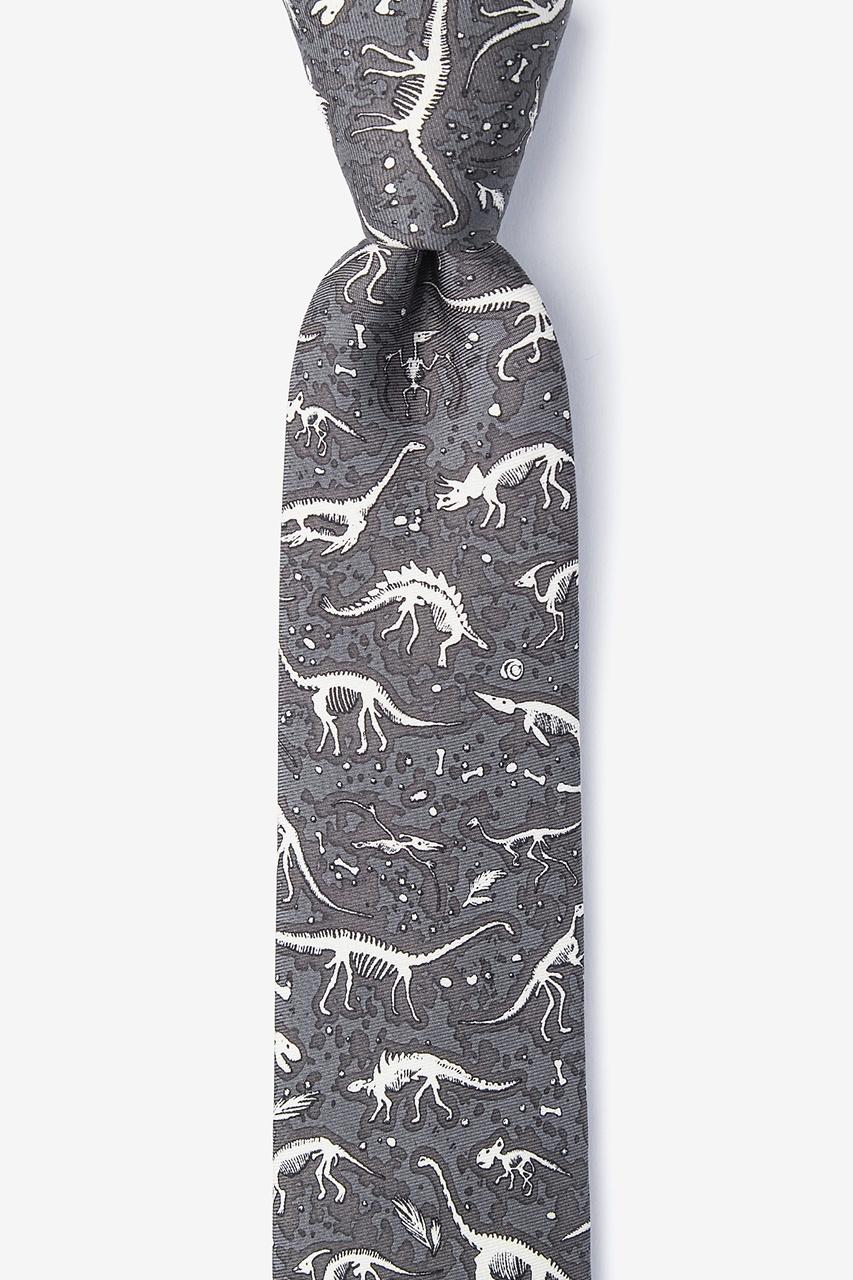 alynn Gray Dig Fossils gray 100% silk Skinny Tie