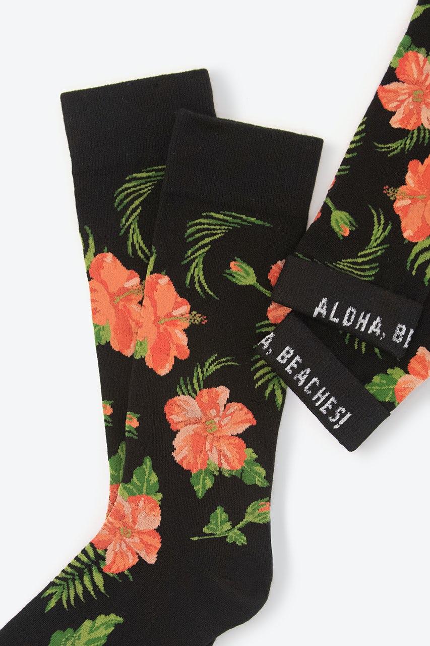 Alynn Hibiscus Floral Black Sock