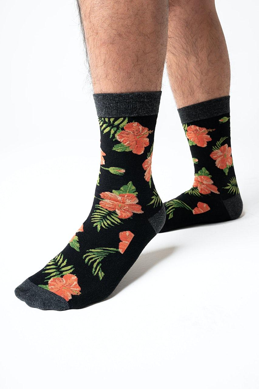 Alynn Hibiscus Floral Black Sock