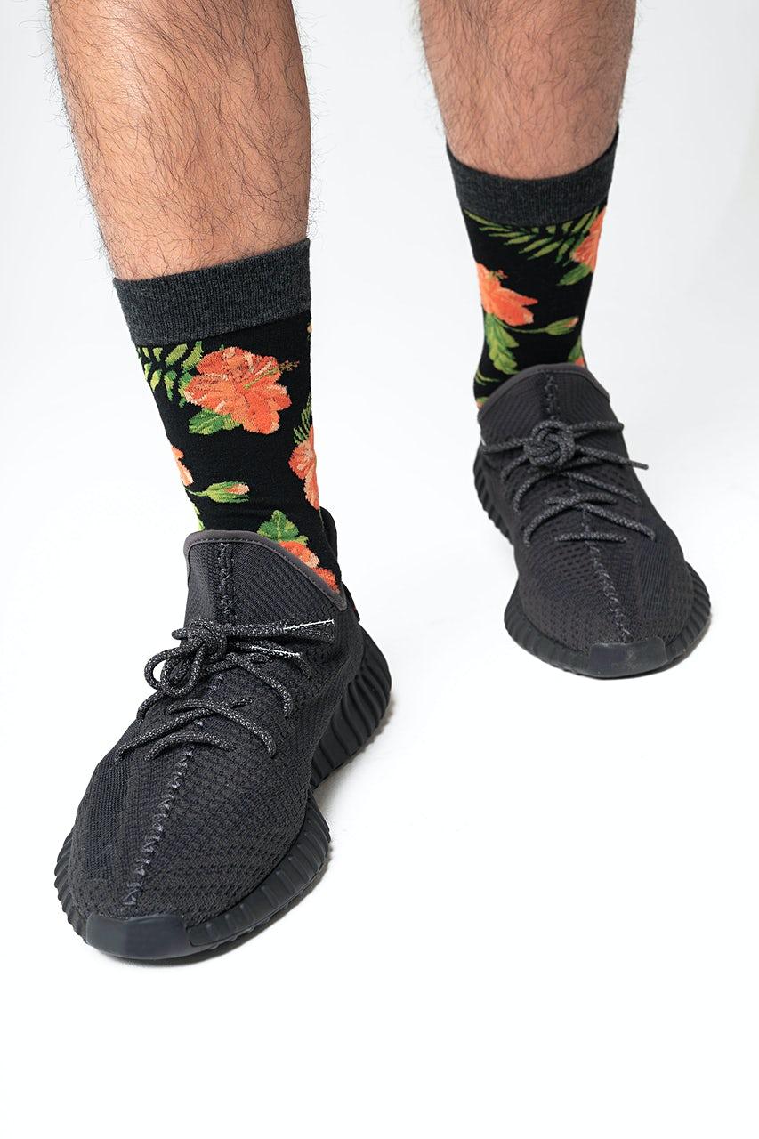Alynn Hibiscus Floral Black Sock