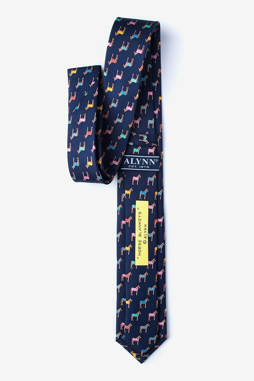 Alynn Horse Blanket Navy Blue 100% Silk Skinny Tie