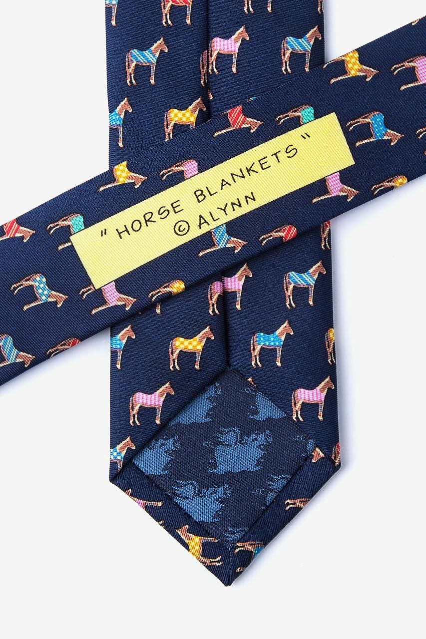 Alynn Horse Blanket Navy Blue 100% Silk Skinny Tie