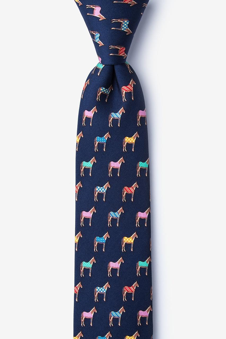 alynn Horse Blanket Navy Blue 100% silk Skinny Tie