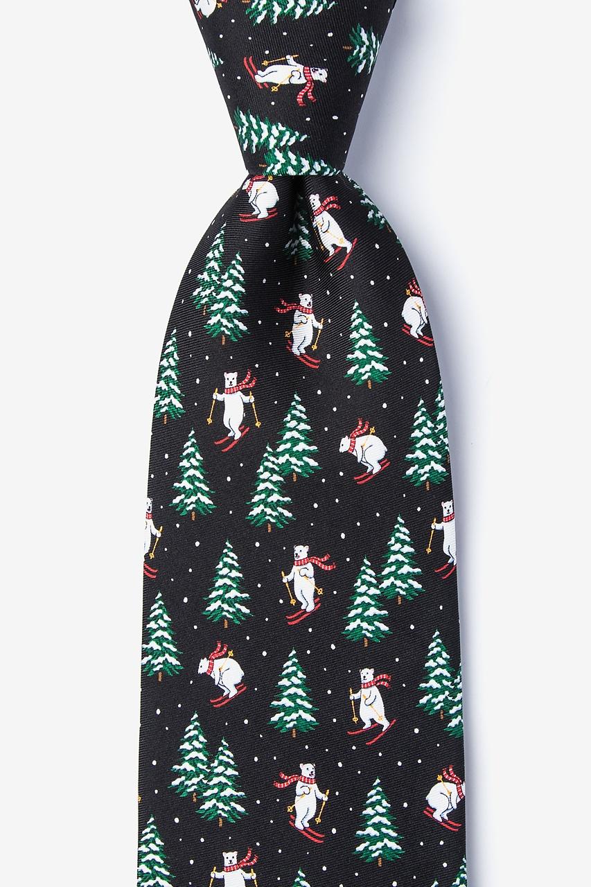 alynn I can Bearl-ly ski black 100% silk Tie
