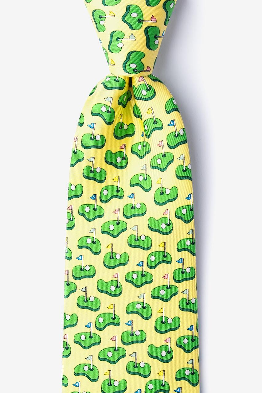 alynn Just Putter-ing Around yellow 100% silk Tie