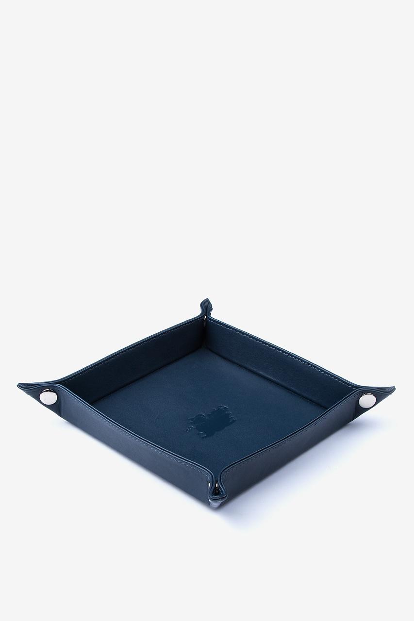 alynn Large Flat-Pack Leather Navy Blue Valet Tray