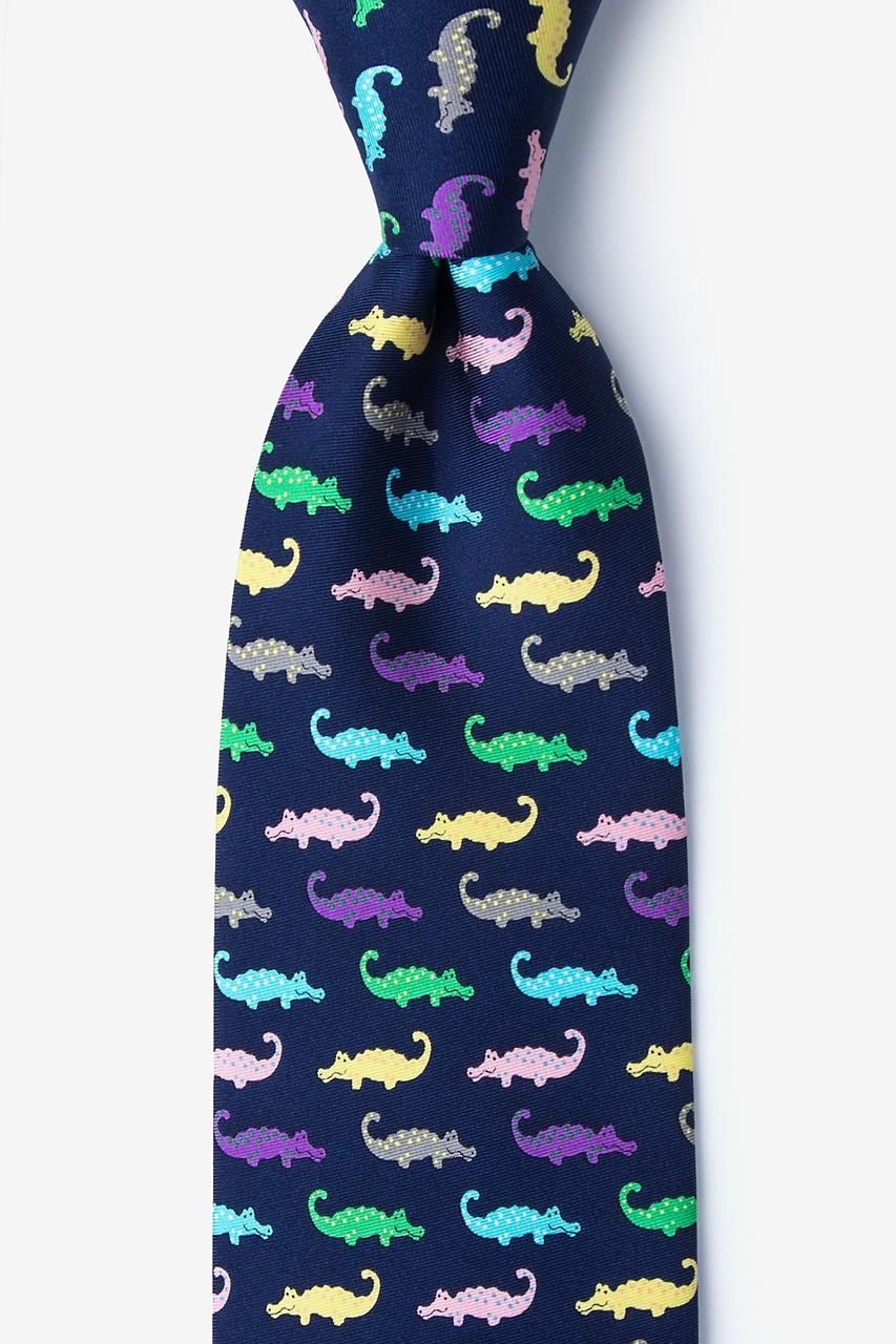 alynn Later Gator Navy Blue 100% silk Tie