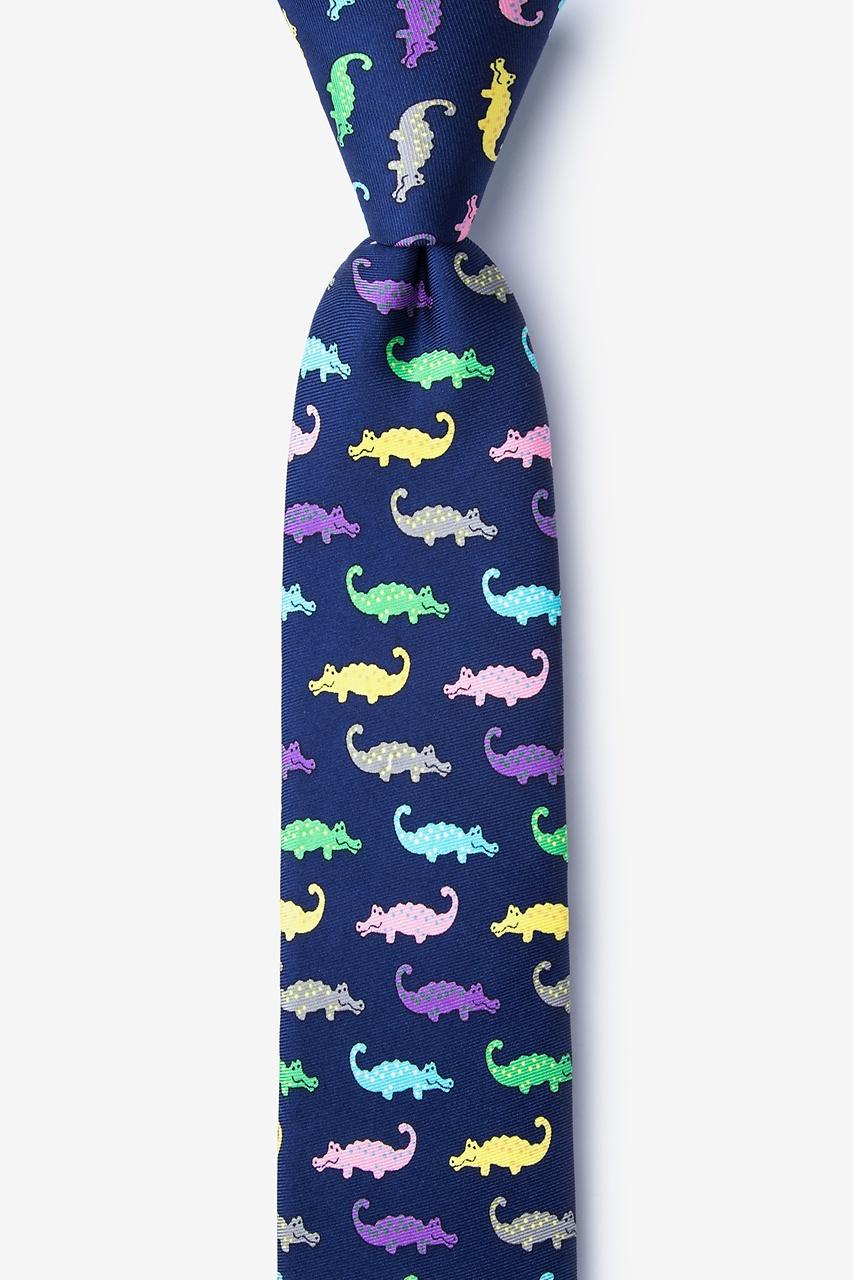 alynn Lator Gator Navy Blue 100% silk Skinny Tie