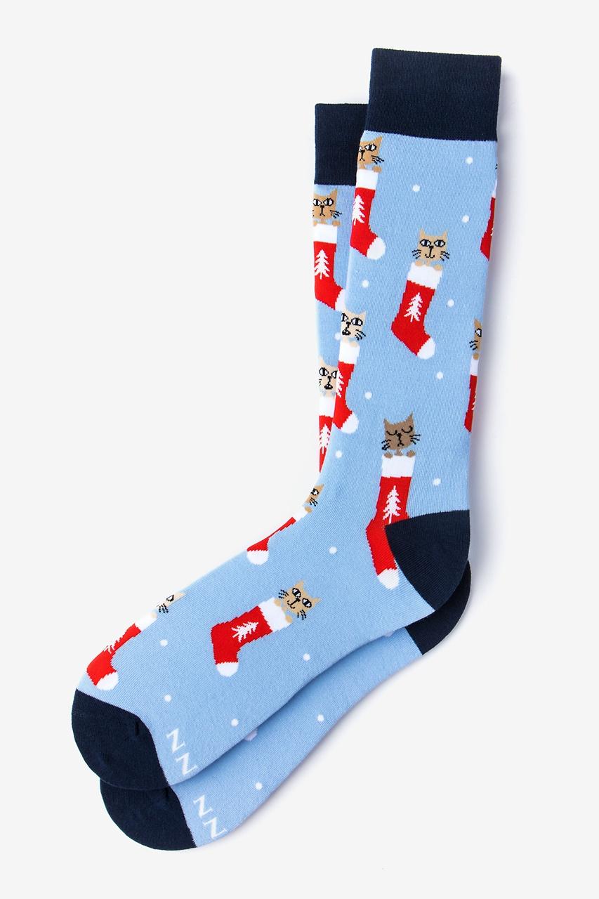 alynn Meowy Christmas light blue Sock