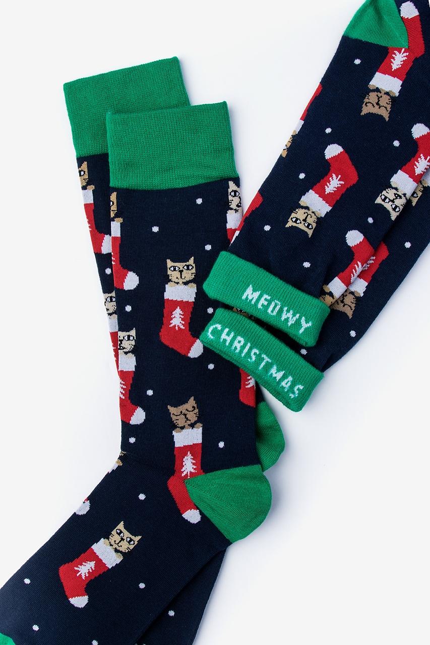 Alynn Meowy Christmas Navy Blue Sock