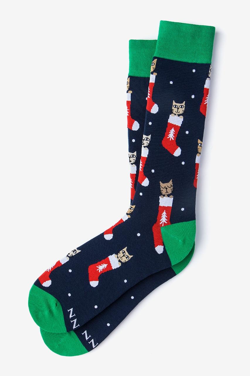 alynn Meowy Christmas Navy Blue Sock
