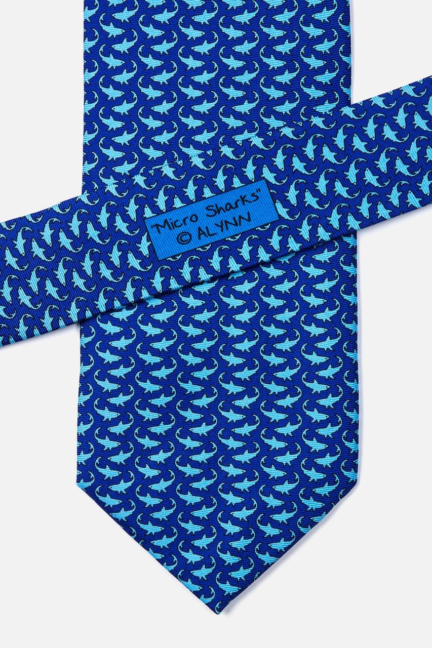 Alynn Micro Sharks Navy Blue 100% Silk Tie