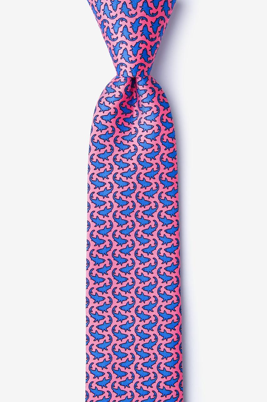 alynn Micro Sharks pink 100% silk Skinny Tie