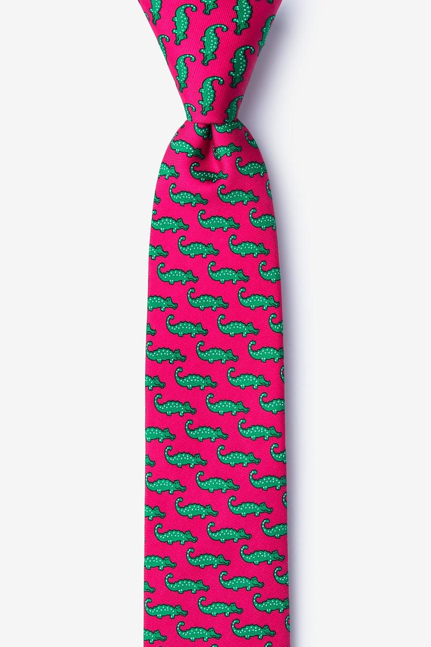 alynn Mini Alligators pink 100% silk Skinny Tie